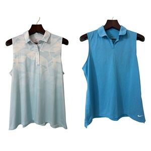 Lot of 2 Nike Golf Dri-Fit Sleeveless Polo Shirts Blue Floral XL Standard Fit